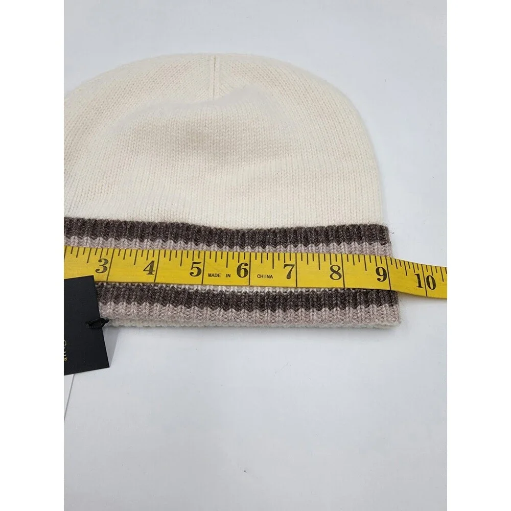 Charter Club Cashmere Stripe Cuffed Beanie Women's One Size Warm Praline